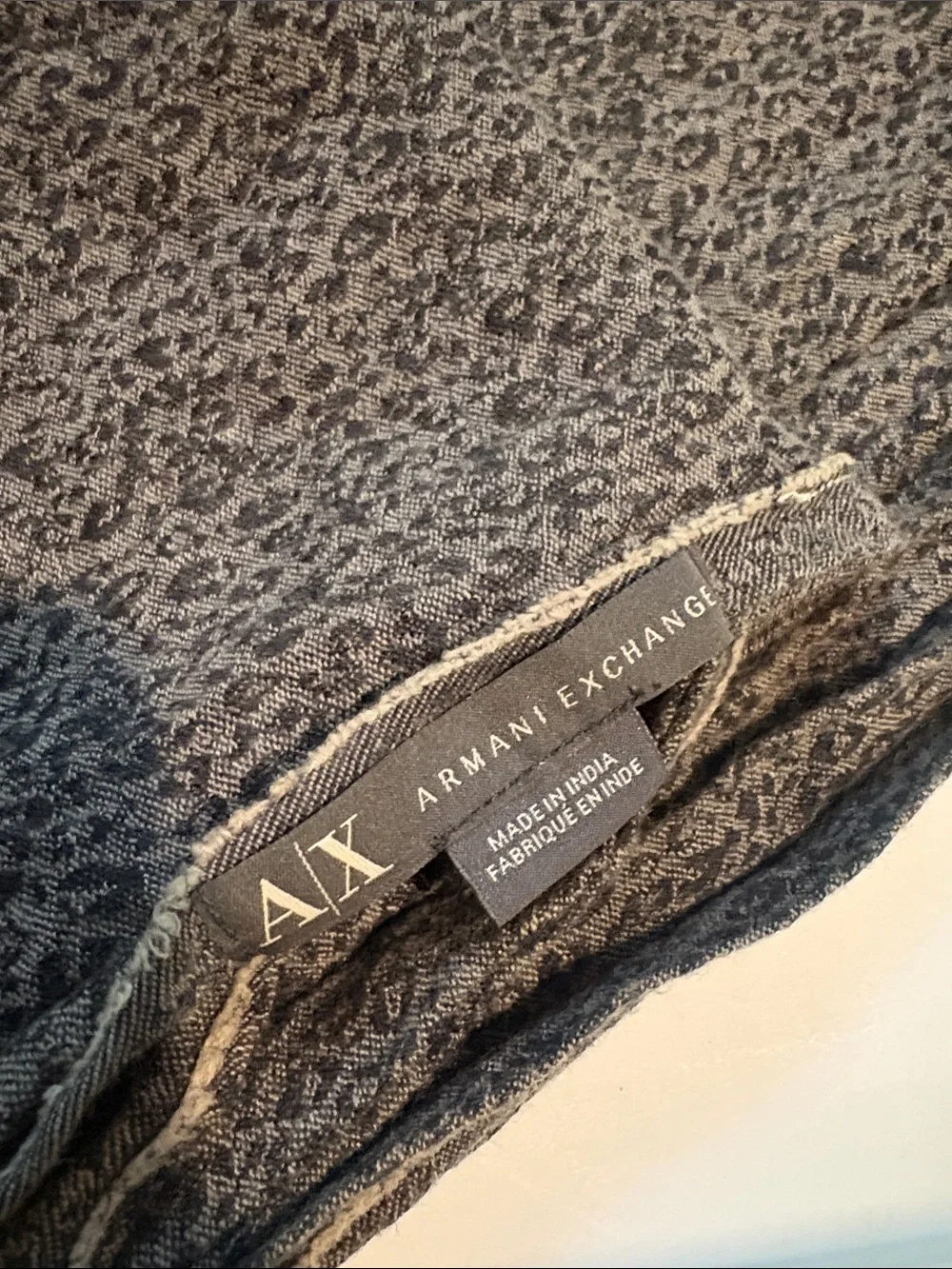 A/X Armani Exchange Gray Leopard Print Fringe Scarf